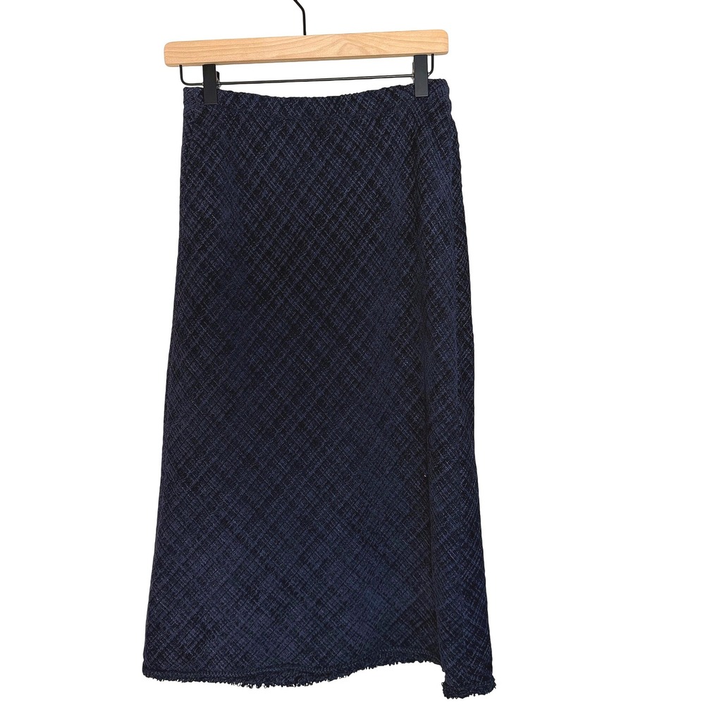 NWT MAX STUDIO Frayed Edge Soft Tweed Midi Skirt SZ XS Navy Blue MSRP $128